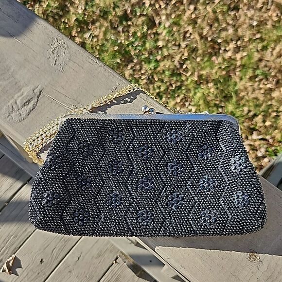 Vintage beaded black clutch handbag - Picture 1 of 7